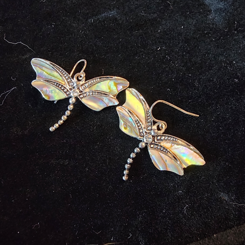 Abalone Shell Dragonfly Earrings
